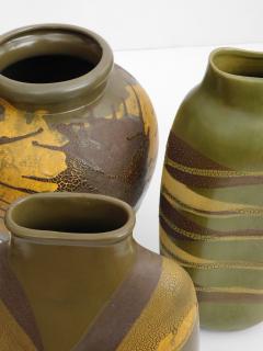  Royal Haeger Set of 3 American 1960s Royal Haeger Olive green Glazed Ceramic Vases - 1828484