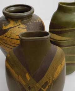  Royal Haeger Set of 3 American 1960s Royal Haeger Olive green Glazed Ceramic Vases - 1828485