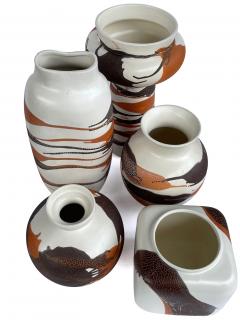  Royal Haeger Set of 5 Royal Haeger pottery vases w brown russet drip glaze on ivory ground - 2624053