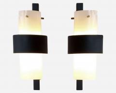  Royal Lumi res Pair of wall lights in perspex brass lacquered metal Lunel France circa 1960 - 3427994