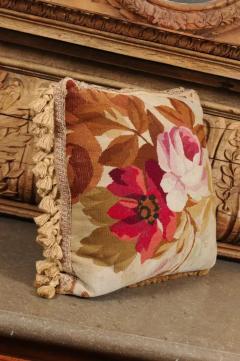  Royal Manufacture of Aubusson 19th Century French Aubusson Woven Tapestry Pillow with Floral D cor and Tassels - 3472539
