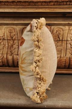  Royal Manufacture of Aubusson 19th Century French Aubusson Woven Tapestry Pillow with Floral D cor and Tassels - 3472674