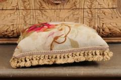  Royal Manufacture of Aubusson 19th Century French Aubusson Woven Tapestry Pillow with Floral D cor and Tassels - 3472748