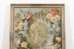  Royal Manufacture of Aubusson French 19th Century Aubusson Cartoon with Floral Decor Surrounding a Cherub - 3441634