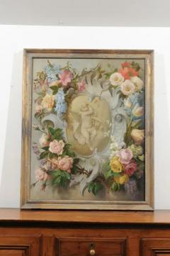  Royal Manufacture of Aubusson French 19th Century Aubusson Cartoon with Floral Decor Surrounding a Cherub - 3441638