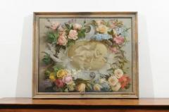  Royal Manufacture of Aubusson French 19th Century Aubusson Cartoon with Floral Decor Surrounding a Cherub - 3441789