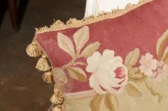  Royal Manufacture of Aubusson French 19th Century Aubusson Tapestry Pillow with Rose and Tassels - 3472724