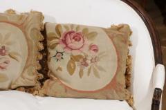  Royal Manufacture of Aubusson French 19th Century Aubusson Woven Tapestry Pillow with Roses and Tassels - 3485362