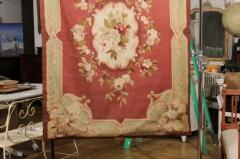 Royal Manufacture of Aubusson French 19th Century Red and Soft Green Aubusson Tapestry with Floral D cor - 3509196