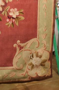  Royal Manufacture of Aubusson French 19th Century Red and Soft Green Aubusson Tapestry with Floral D cor - 3509265