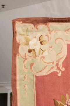  Royal Manufacture of Aubusson French 19th Century Red and Soft Green Aubusson Tapestry with Floral D cor - 3509267