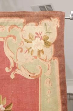  Royal Manufacture of Aubusson French 19th Century Red and Soft Green Aubusson Tapestry with Floral D cor - 3509273