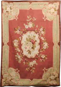  Royal Manufacture of Aubusson French 19th Century Red and Soft Green Aubusson Tapestry with Floral D cor - 3514542