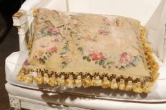  Royal Manufacture of Aubusson French Early 19th Century Silk and Angora Aubusson Tapestry Pillow with Flowers - 3472712