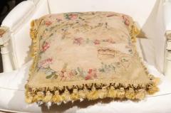  Royal Manufacture of Aubusson French Early 19th Century Silk and Angora Aubusson Tapestry Pillow with Flowers - 3472766