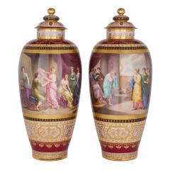  Royal Vienna Porcelain Large antique pair of Royal Vienna vases with lids - 3756822