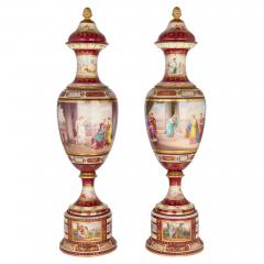  Royal Vienna Porcelain Manufactory Very large Austrian antique painted porcelain vases by Royal Vienna - 4283664