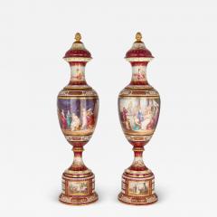  Royal Vienna Porcelain Manufactory Very large Austrian antique painted porcelain vases by Royal Vienna - 4288079