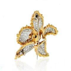  Ruser Jewelry William Ruser RUSER 1960S 18K TWO TONE FLOWER WITH PAVE SET DIAMOND LEAVES BROOCH - 1858422