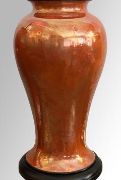  Ruskin Pottery Pair of English Ruskin Pottery Iridescent Orange glazed Vases now as Lamps - 4172892