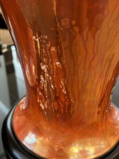  Ruskin Pottery Pair of English Ruskin Pottery Iridescent Orange glazed Vases now as Lamps - 4172901