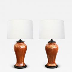  Ruskin Pottery Pair of English Ruskin Pottery Iridescent Orange glazed Vases now as Lamps - 4176815