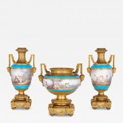  S vres Porcelain Manufactory Ormolu and S vres style porcelain three piece garniture suite - 2902356