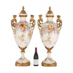  S vres Porcelain Manufactory Pair of large S vres style porcelain and gilt metal vases - 2994611