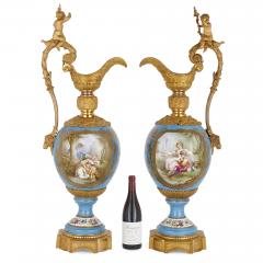  S vres Porcelain Manufactory Two large Rococo style porcelain and gilt bronze jugs - 2737348