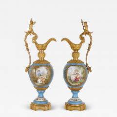  S vres Porcelain Manufactory Two large Rococo style porcelain and gilt bronze jugs - 2740551