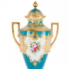  S vres Porcelain Manufacture Nationale de S vres A S vres Style Turquoise Ground and Gilt Porcelain Vase and Cover - 4799759