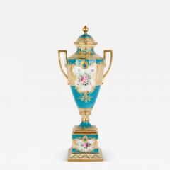  S vres Porcelain Manufacture Nationale de S vres A S vres Style Turquoise Ground and Gilt Porcelain Vase and Cover - 4800660