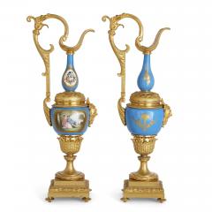  S vres Porcelain Manufacture Nationale de S vres Antique Three Piece Louis XV and S vres Style Clock and Ewer Set - 3640582