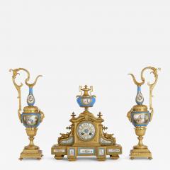  S vres Porcelain Manufacture Nationale de S vres Antique Three Piece Louis XV and S vres Style Clock and Ewer Set - 3643918