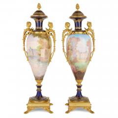  S vres Porcelain Manufacture Nationale de S vres Pair of Elegant Ormolu Mounted S vres Style Porcelain Amphora Vases - 4686560