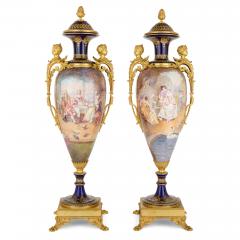  S vres Porcelain Manufacture Nationale de S vres Pair of Elegant Ormolu Mounted S vres Style Porcelain Amphora Vases - 4686561