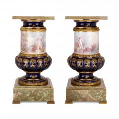  S vres Porcelain Manufacture Nationale de S vres Pair of large S vres style pedestals in porcelain ormolu and green onyx - 3045691