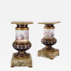 S vres Porcelain Manufacture Nationale de S vres Pair of large S vres style pedestals in porcelain ormolu and green onyx - 3047567