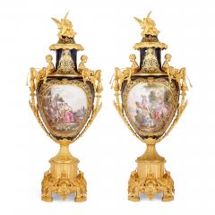  S vres Porcelain Manufacture Nationale de S vres Pair of large gilt bronze mounted S vres style porcelain vases with pedestals - 3371861