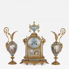  S vres Porcelain Manufacture Nationale de S vres Rococo style gilt bronze mounted porcelain clock garniture - 3592219
