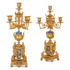 S vres Porcelain Manufacture Nationale de S vres S vres style porcelain and gilt bronze three piece clock set - 4247596