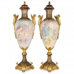  S vres Porcelain Manufacture Nationale de S vres Very large pair of antique Rococo and S vres style porcelain vases - 4421339