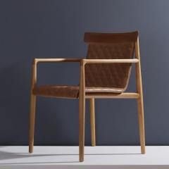  SIMONINI Contemporary Chair in Natural Solid Wood Upholstered Leather with Arms - 1130040