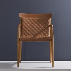  SIMONINI Contemporary Chair in Natural Solid Wood Upholstered Leather with Arms - 1130043