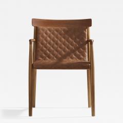  SIMONINI Contemporary Chair in Natural Solid Wood Upholstered Leather with Arms - 2044596