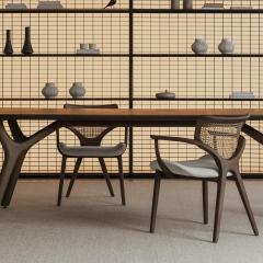  SIMONINI Lotus Chair Solid Wood Chair with Arms Walnut and Hexagonal Cane by Simonini - 4762920