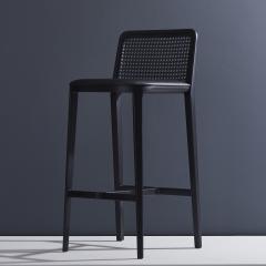  SIMONINI Minimal Style Bar Stool in Solid wood Textiles or Leather Seat Black finish - 2022697