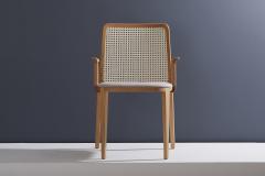  SIMONINI Minimal Style Solid Wood Chair Textile Seating Caning Backboard with Arms - 2022532