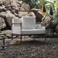  SIMONINI Minimalist Outdoor Lounge Chair in Hardwood Metal and Fabric - 2248685