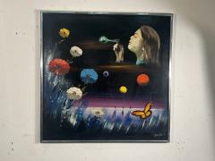  STANECK MOD PAINTING OF LOVE CHILD BLOWING A BUBBLE FLOWERS BALLOONS BUTTERFLY - 4140651